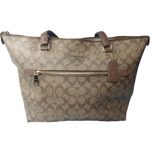 Coach Gallery Tote Signature Canvas  Gold khaki Saddle CarryAll F79609 MSRP $378 - Picture 5 of 15